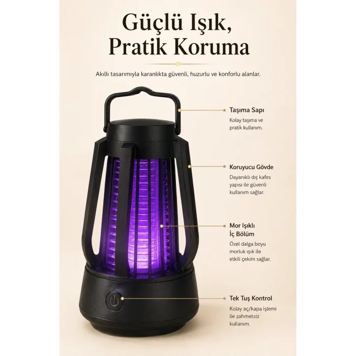 BUĞZ Mor Işıklı Taşınabilir Sineksavar Lamba Tek Tuşlu Koruyucu Gövdeli Kullanışlı Cihaz