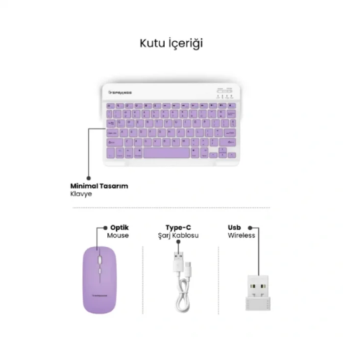 BUĞZ Mor Kablosuz Klavye Ve Mouse Seti