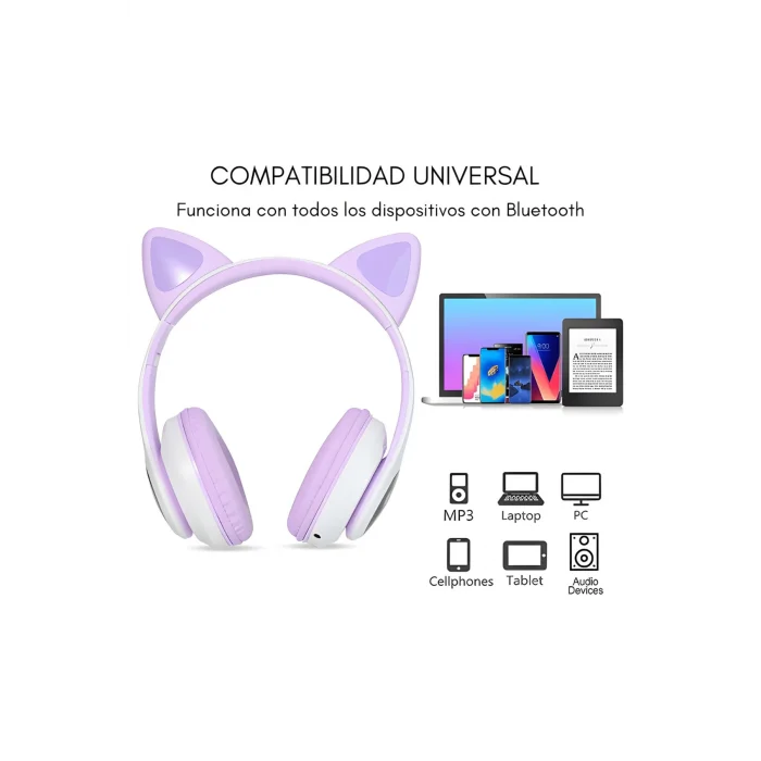 BUĞZ Mor kedi kulağı detaylı bluetooth 5.0 mikrofonlu kulak üstü çocuk kulaklık 2 yıl garantili