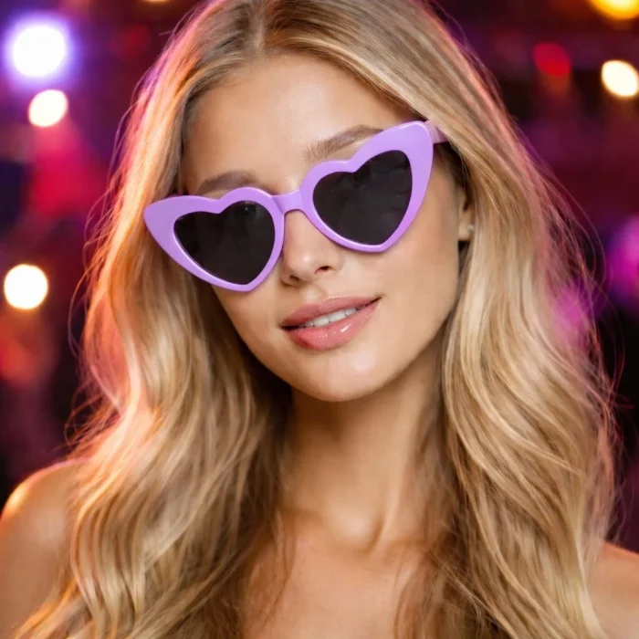 BUĞZ Mor Lila Retro Kalp Gözlük – 80’ler 90’lar Stil Parti Gözlüğü