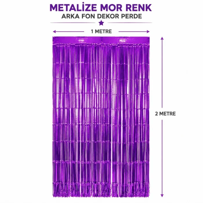 BUĞZ Mor Metalize Parti Perdesi 100x200 Cm – Kapı Ve Arka Fon Perdesi