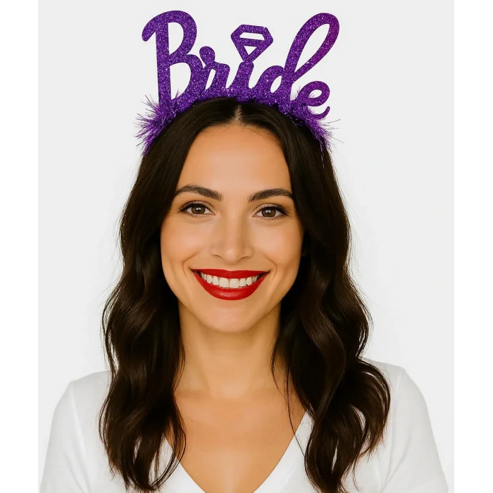 BUĞZ Mor Renk Bekarlığa Veda İtalik Yazı Alyanslı Bride Taç