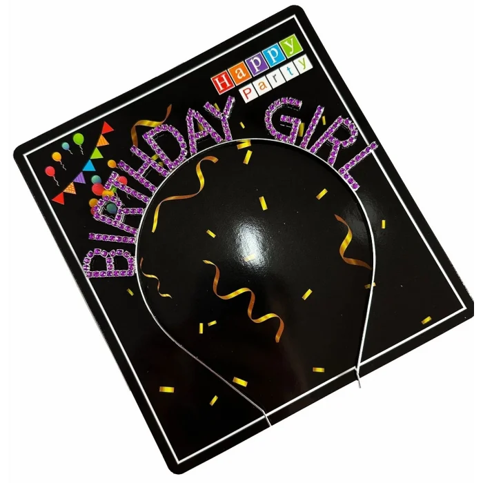 BUĞZ Mor Renk Kristal Taşlı Parlak Birthday Girl Yazılı Taç 16x17 Cm