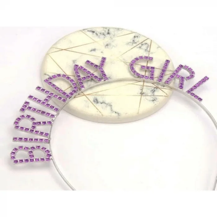  Mor Renk Kristal Taşlı Parlak Birthday Girl Yazılı Taç