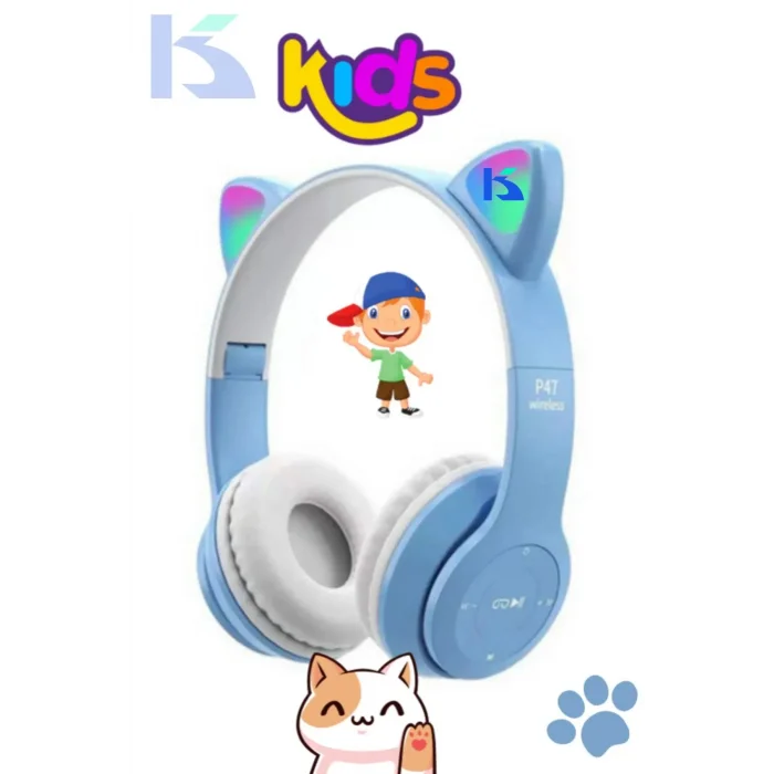 BUĞZ Mor Renkli Kulak Üstü Bluetooth Kulaklık, Kablolu Bağlantı ve Kedi Kulağı Tasarımı