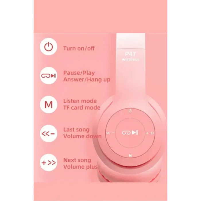 BUĞZ Mor Renkli Kulak Üstü Bluetooth Kulaklık, Kablolu Bağlantı ve Kedi Kulağı Tasarımı
