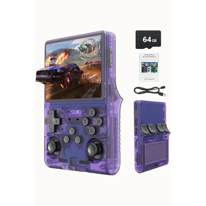 BUĞZ Mor Renkli Mini Retro Oyun Konsolu, 64GB Hafıza ve IPS Ekran ile 10.000 Oyun Sunar