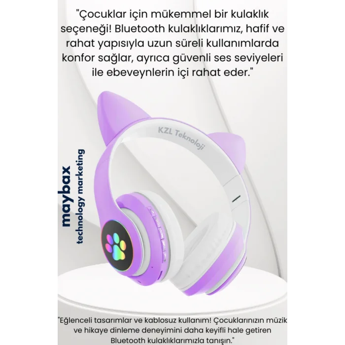 BUĞZ Mor RGB Işıklı Kulak Üstü Kulaklık, Kablolu ve Kablosuz Bağlantı ile Aktif Gürültü Önleme Özellikli