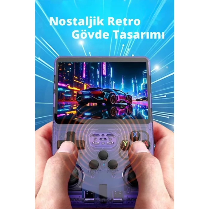 BUĞZ Mor taşınabilir retro oyun konsolu 64 GB hafıza 15.000+ yüklü oyun bluetooth yok