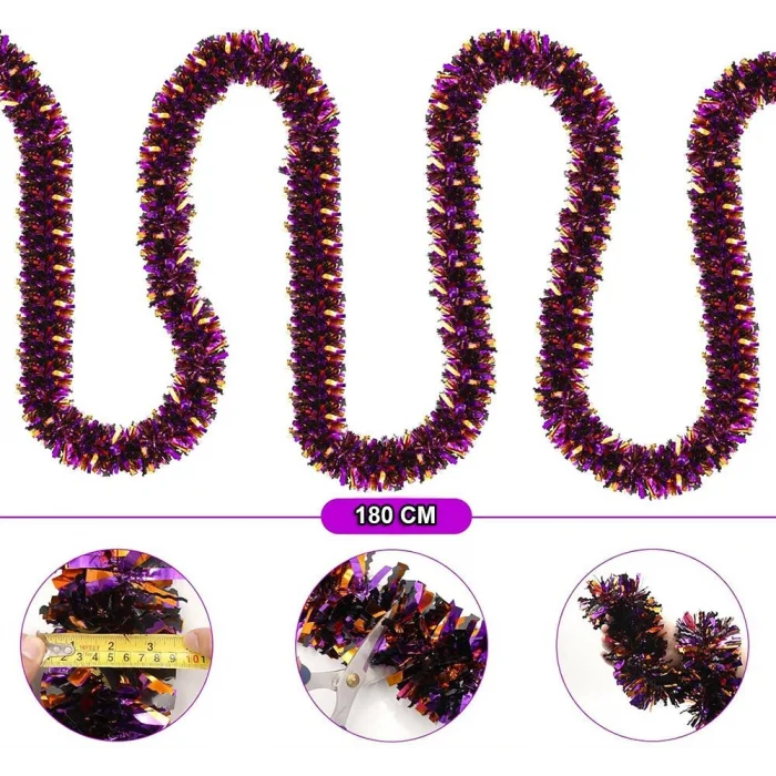 BUĞZ Mor Turuncu Renk 4 cm Genişlik Garland Çift Renk Sim Süs 180 cm