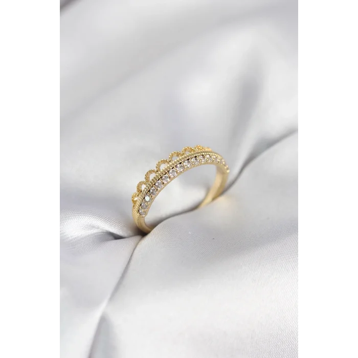 BUĞZ Motif Desenli Gold Renk Zirkon Taşlı Kadın Yüzük