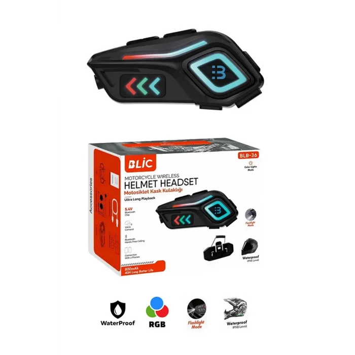 BUĞZ Motor Kask Kulaklık Rgb Modlu Motosiklet Kulaklık Su Geçirmez 5.4 Bluetooth Intercom Blb_36
