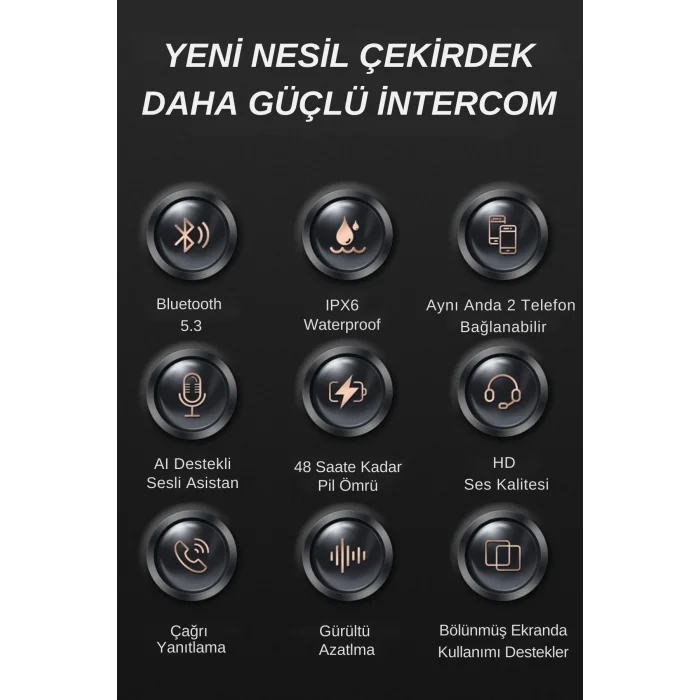BUĞZ Motosiklet kask kulaklık Bluetooth 5.3 destekli intercom 2 yıl garantili Süresi Kategorisi