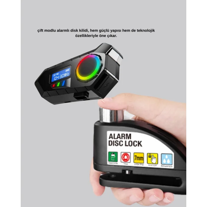BUĞZ Motosiklet ve Günlük Kullanım İçin Bluetooth Hoparlör ve Disk Kilidi Seti