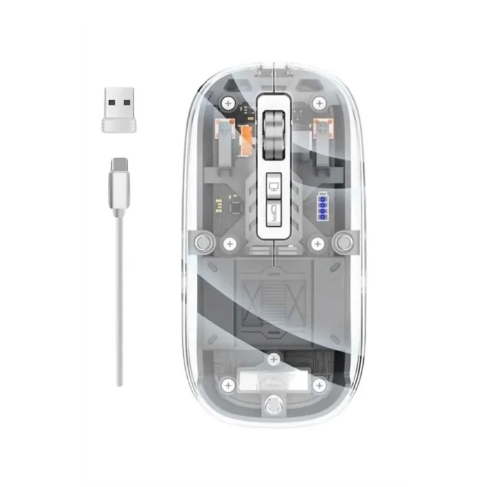 BUĞZ Mouse Fare Kablosuz Mouse Fare Şarjlı Bluetooth Sessiz 5 Tuşlu Şeffaf