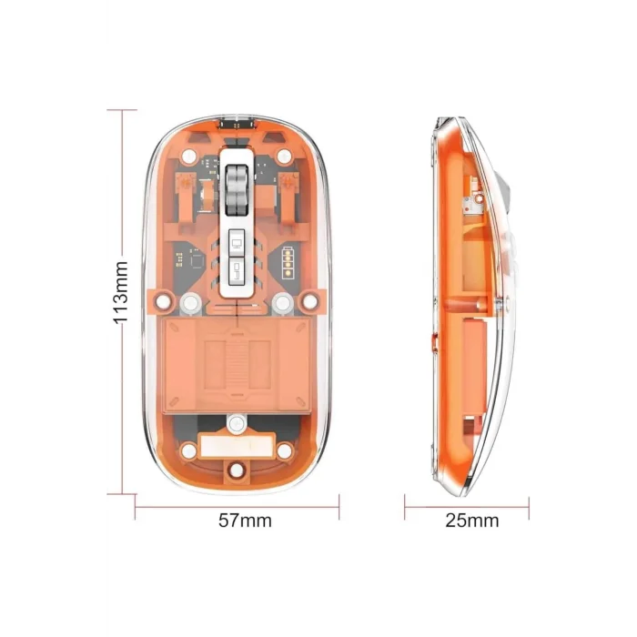 BUĞZ Mouse Fare Kablosuz Mouse Fare Şarjlı Bluetooth Sessiz 5 Tuşlu Şeffaf