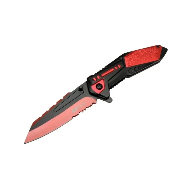  Mtech 4173 Kırmızı Kamp Çakı 21cm - Yarı Otomatik, Kemerlikli, Testere Detaylı