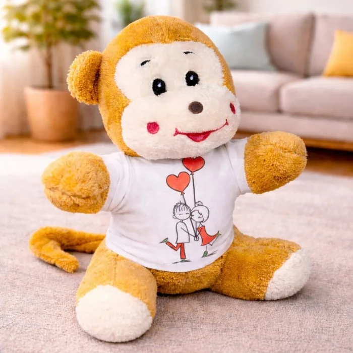 BUĞZ Mutlu Aşıklar Tasarım Tişörtlü Sevimli Peluş Maymun
