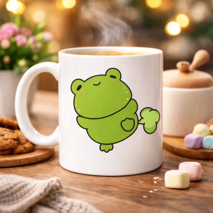 BUĞZ Mutlu Kurbağa Tasarımlı Porselen Kupa MODEL 91 – Eğlenceli, Tatlı ve Neşe Dolu Kahve Kupası