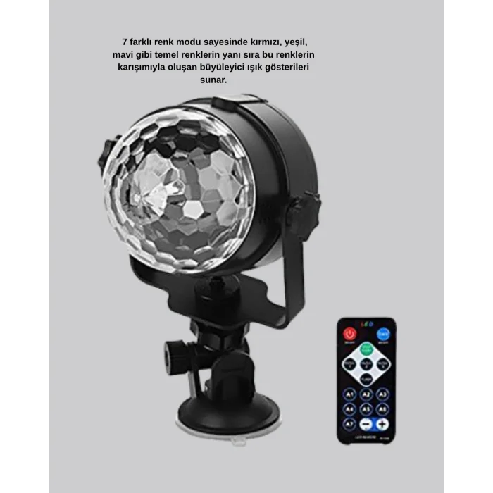 BUĞZ Müzik Ritmine Duyarlı Renkli Disko Topu – 7 Modlu Işıklı Parti Lambası - Lisinya