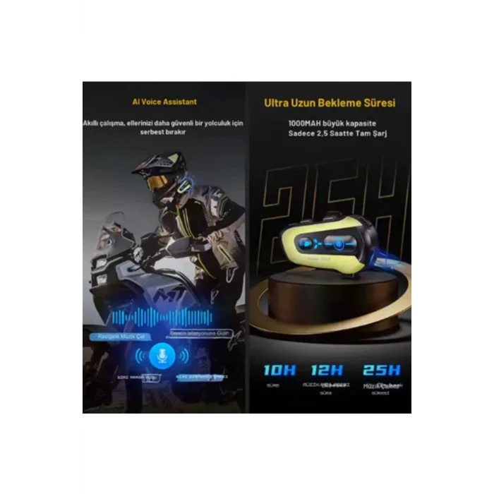 BUĞZ N3x Rgb Işıklı Intercom 3 Kişi Bağlantılı 1000mah Motosiklet Bluetooth Kulaklık Seti