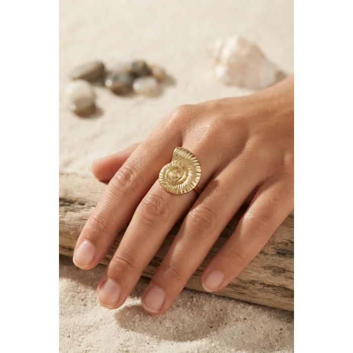 BUĞZ Nautilus Tasarım Gold Renk Kadın Yüzük - BUĞZ