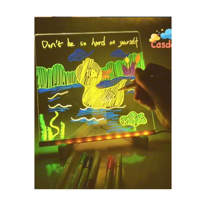 BUĞZ Neon Işıklı 7 Renk Işık Boyama Kalemli Led Resim Panosu Boyama Tahtası Kalemleri 20 X 20