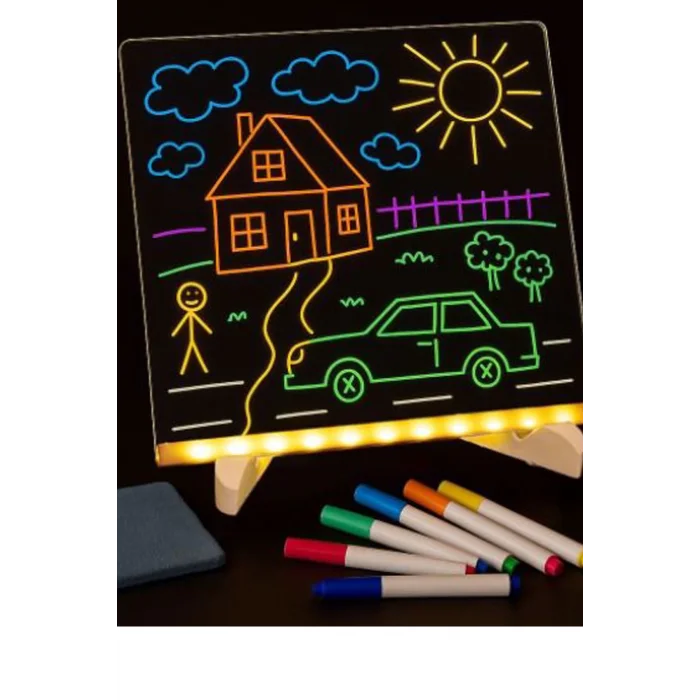 BUĞZ Neon Işıklı 7 Renk Işık Boyama Kalemli Led Resim Panosu Boyama Tahtası Kalemleri 20 X 20