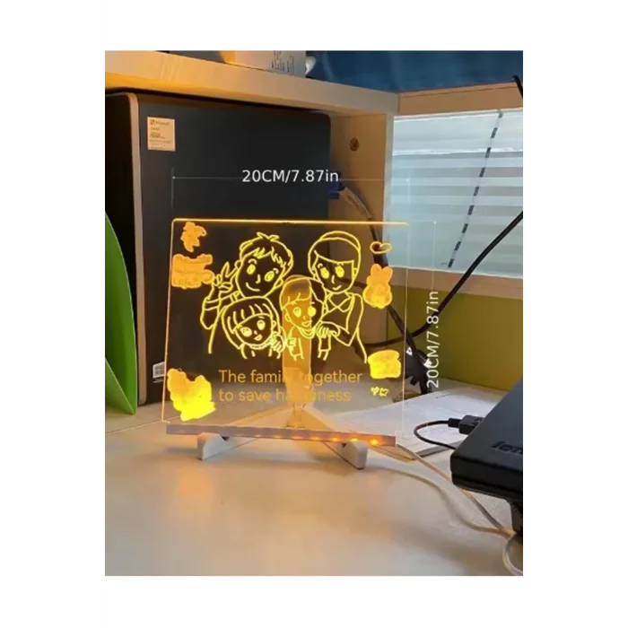 BUĞZ Neon Işıklı 7 Renk Işık Boyama Kalemli Led Resim Panosu Boyama Tahtası Kalemleri 20 X 20 - Lisinya