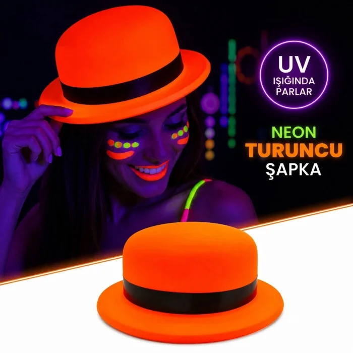 BUĞZ Neon Turuncu Uv Parti Şapkası Plastik