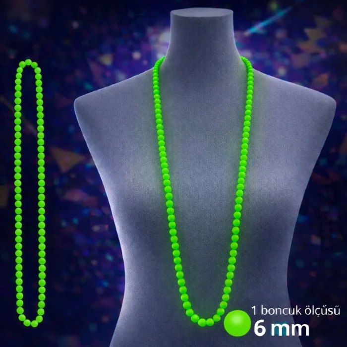 BUĞZ Neon Yeşil Boncuk Kolye 80 cm – Retro 80’ler 90’lar Parti Aksesuarı
