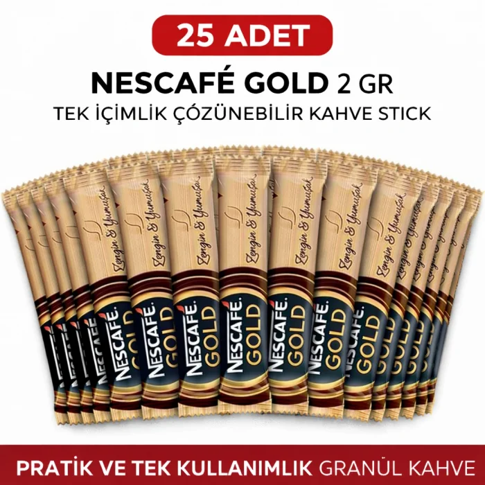 BUĞZ Nescafe Gold 2 Gr 25 Adet Tek İçimlik Stick Çözünebilir Granül Kahve Paket