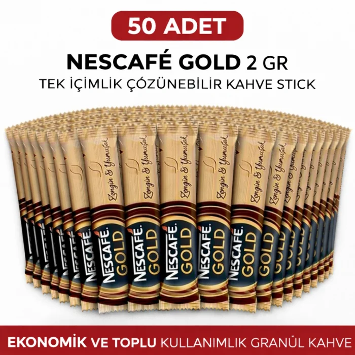 BUĞZ Nescafe Gold 2 Gr 50 Adet Tek İçimlik Stick Çözünebilir Granül Kahve Toplu Paket