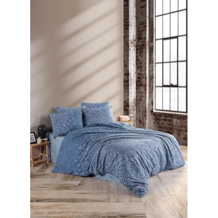  Nevresim Dünyası Ranforce Çift Kişilik Nevresim Takımı Narin Lacivert