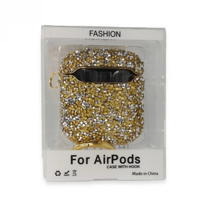 BUĞZ Airpods 2 (2.nesil) Mira Taşlı Kılıf - Gold