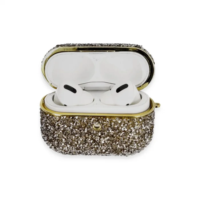 BUĞZ Airpods Pro 2 (2.nesil) Luz Taşlı Kılıf - Siyah