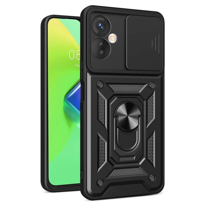 BUĞZ İnfinix Hot 30 4g Kılıf Pars Lens Yüzüklü Silikon - Siyah