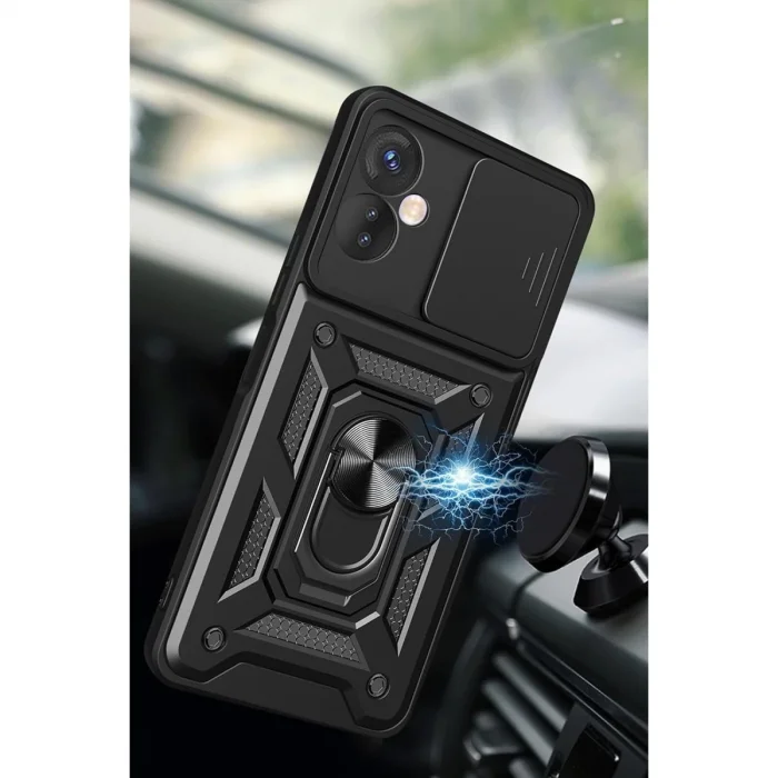 BUĞZ İnfinix Hot 30 4g Kılıf Pars Lens Yüzüklü Silikon - Siyah