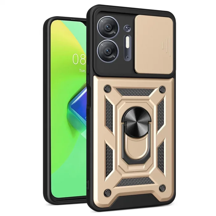 BUĞZ İnfinix Hot 30 5g Kılıf Pars Lens Yüzüklü Silikon - Gold