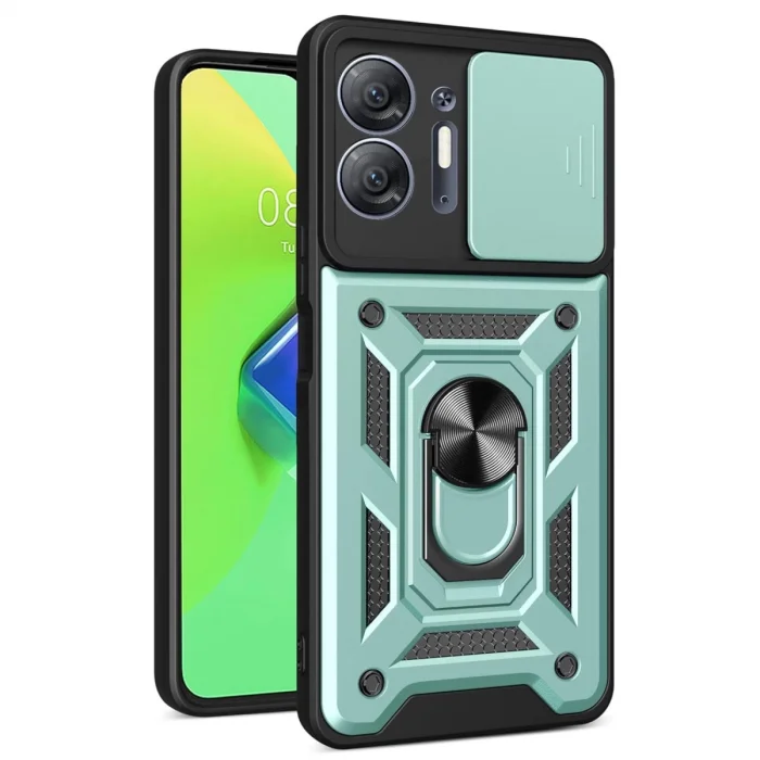 BUĞZ İnfinix Hot 30 5g Kılıf Pars Lens Yüzüklü Silikon - Yeşil