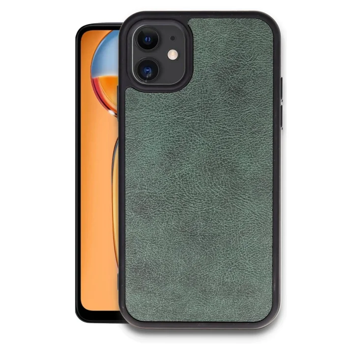 BUĞZ İphone 11 Kılıf Aras Deri Kapak - Koyu Yeşil
