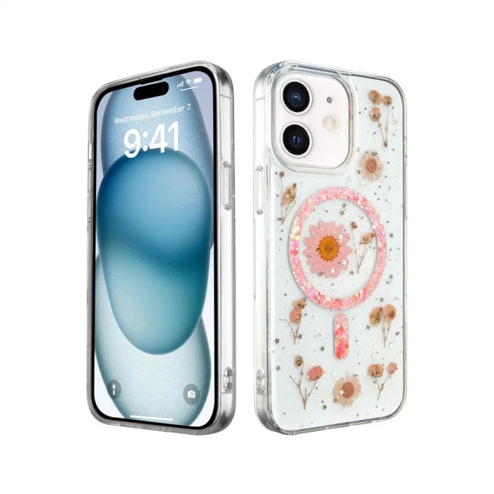 BUĞZ İphone 12 Kılıf Daisy Simli Magsafe Kapak - Pembe