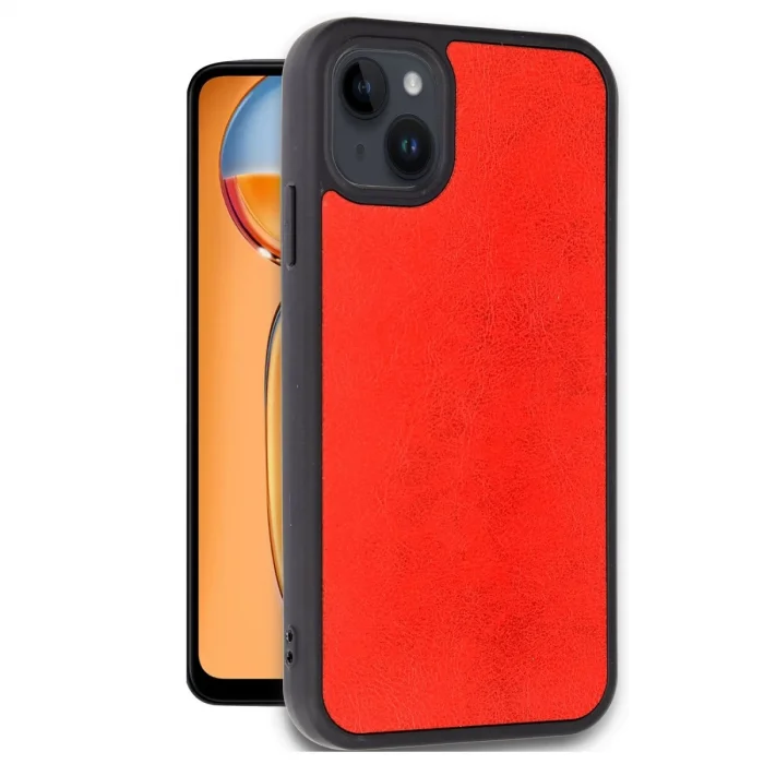 BUĞZ İphone 14 Kılıf Aras Deri Kapak - Kırmızı