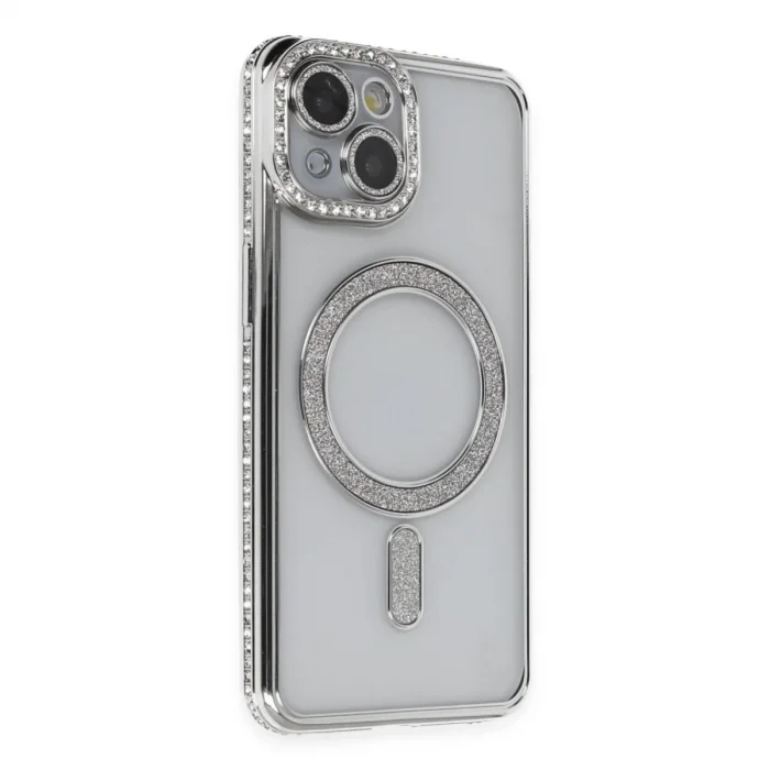 BUĞZ İphone 14 Kılıf Joke Simli Magneticsafe Kılıf - Gümüş