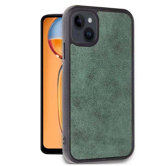 BUĞZ İphone 15 Kılıf Aras Deri Kapak - Koyu Yeşil