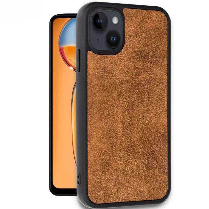BUĞZ İphone 15 Kılıf Aras Deri Kapak - Taba