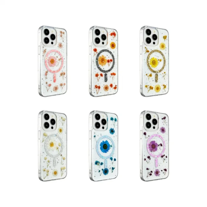 BUĞZ İphone 15 Pro Kılıf Daisy Simli Magsafe Kapak - Gold