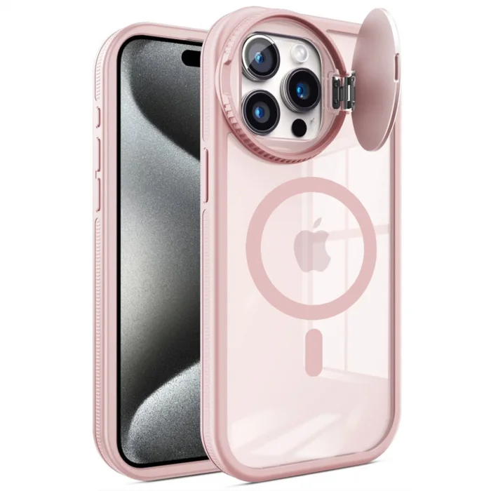 BUĞZ İphone 15 Pro Kılıf Teleskop Lens Magsafe Silikon Kapak - Pembe