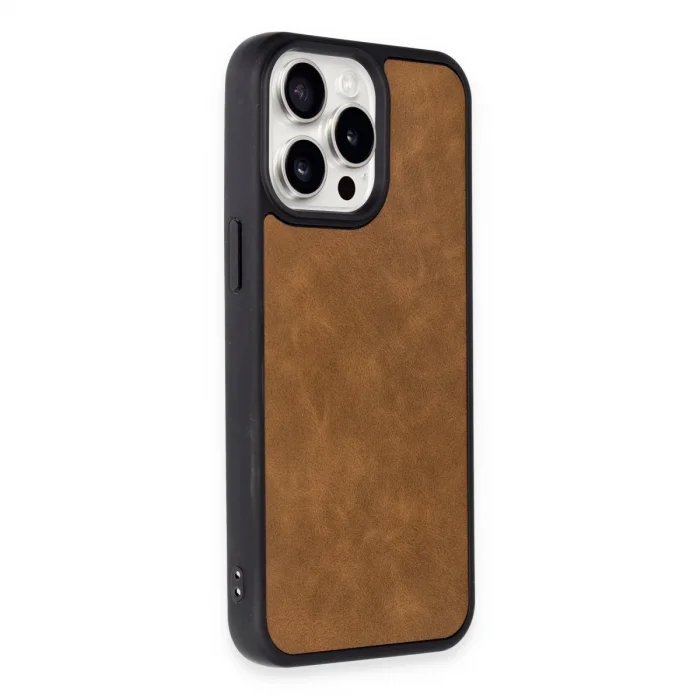 BUĞZ İphone 15 Pro Max Kılıf Aras Deri Kapak - Taba