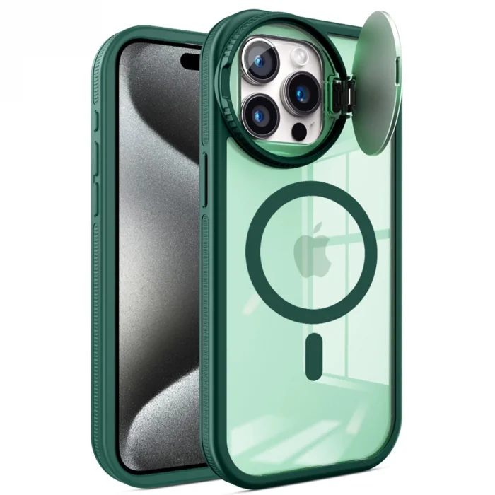 BUĞZ İphone 15 Pro Max Kılıf Teleskop Lens Magsafe Silikon Kapak - Koyu Yeşil